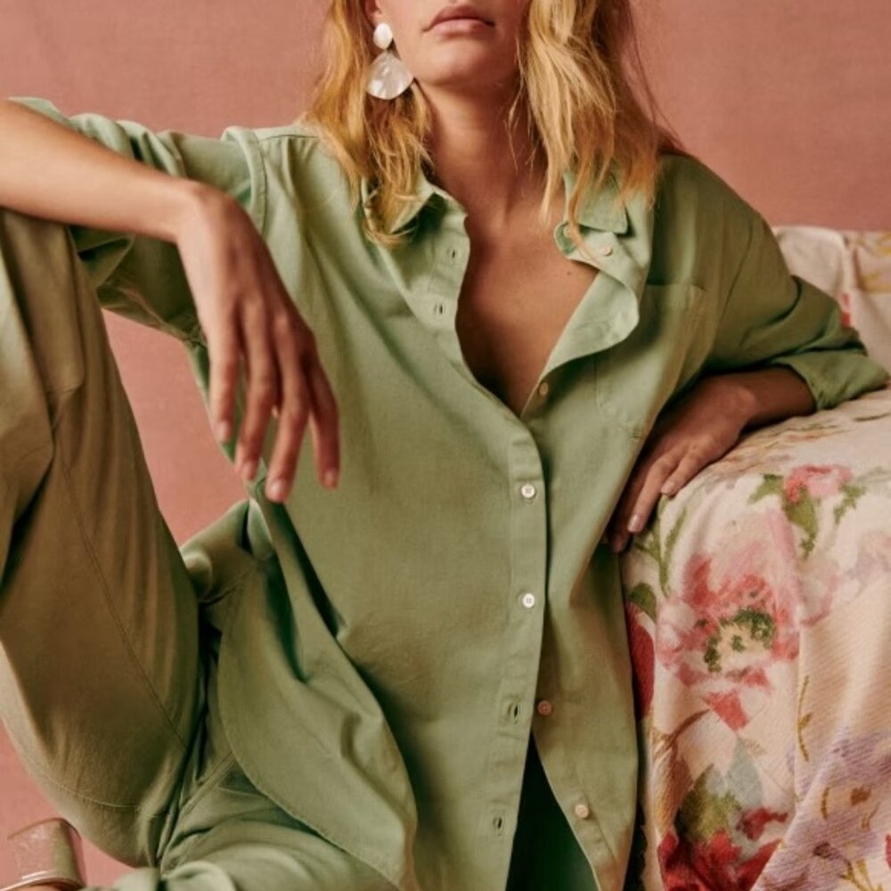 Sezane Green Button Down Shirt